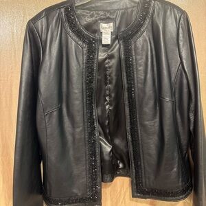 Chico's Black Leather Jacket with Beaded Edge